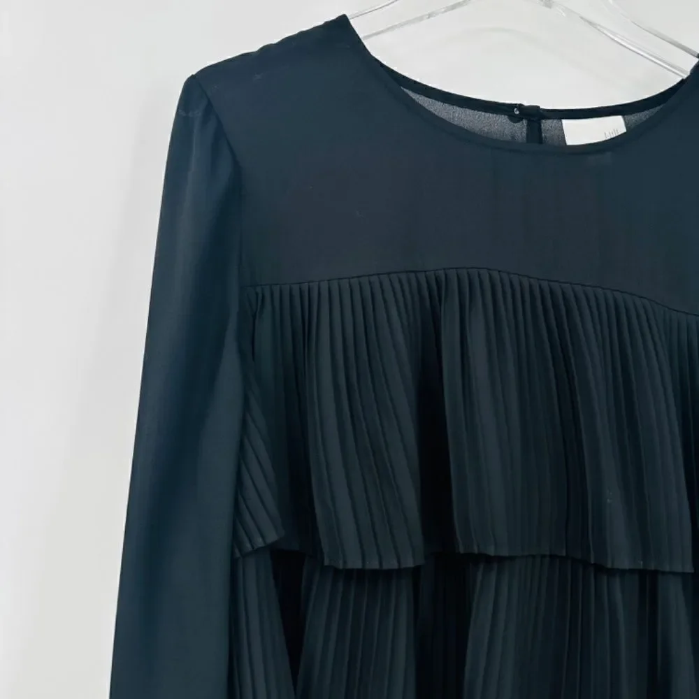J. Jill Size Large Black Long Sleeve Pleated Tiered Ruffle Blouse Top